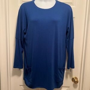 Elegant Blue Long Sleeve Women's Tunic Top